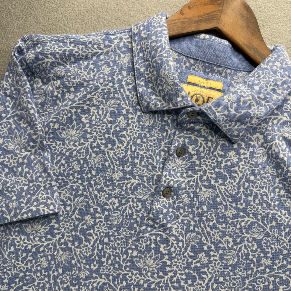 Joseph Abboud Polo Shirt Mens XL‎ Blue Floral Slim Fit Short Sleeve Cotton Blend